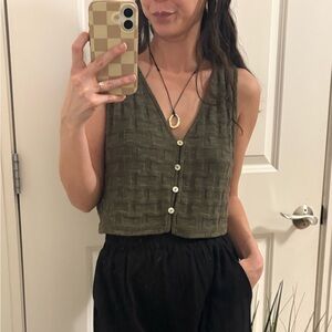 Madewell Olive Green Basketweave Stitch Vest Sleeveless Blouse